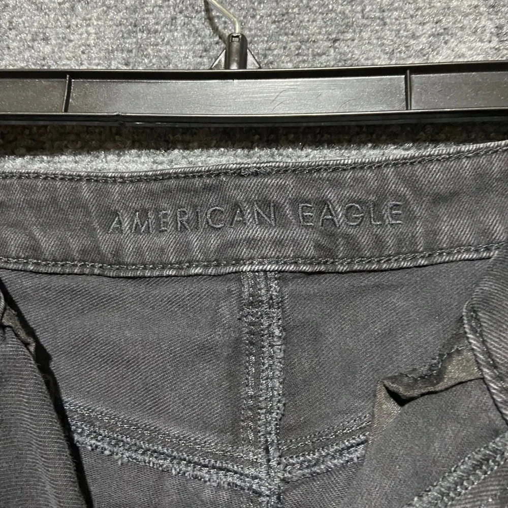 American Eagle Mom Jeans Womens 10R Faded Black Distressed Ripped High Rise